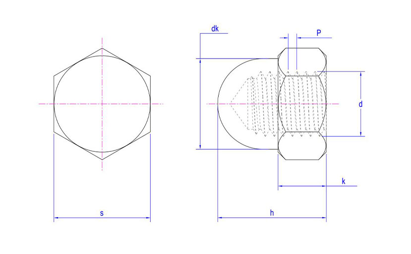 UNI 5721 Finish Hex Cap Dome Nuts